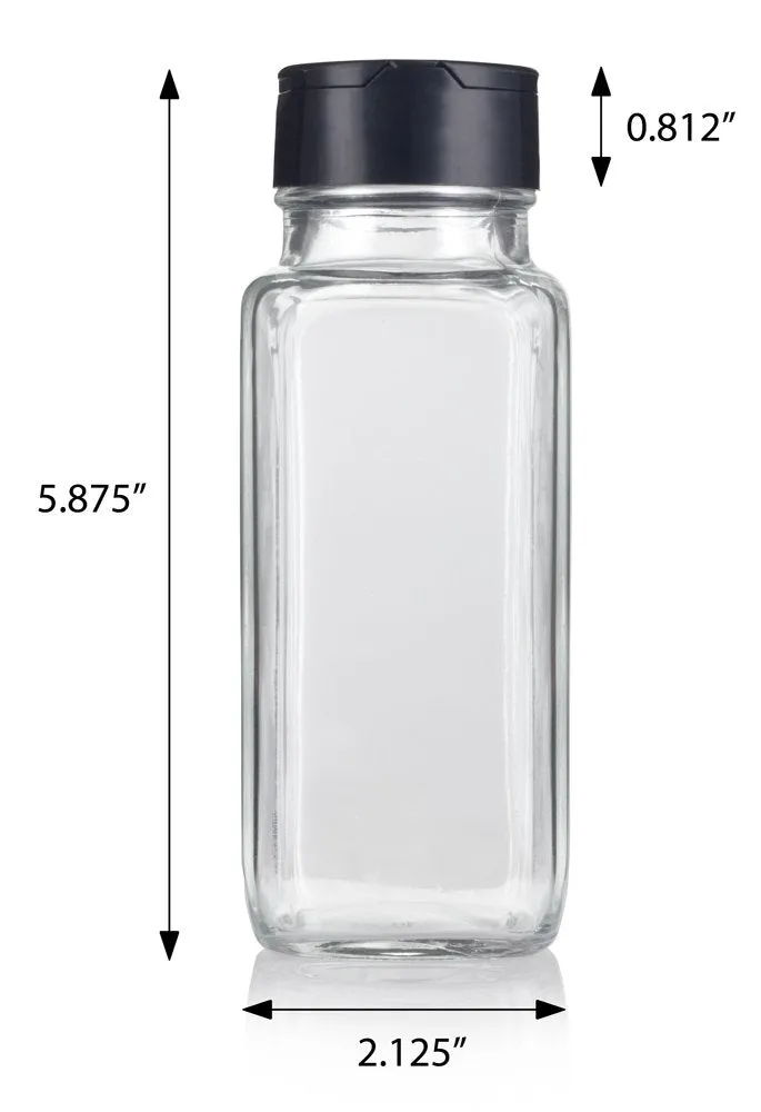 (12 Pack) 8 oz / 240 ml Clear Glass Square Spice Jar with Black Two Sided Sifter