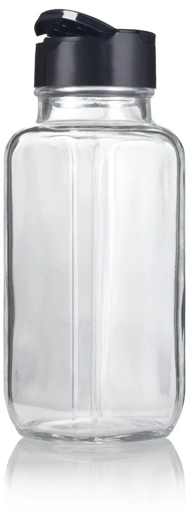 (12 Pack) 8 oz / 240 ml Clear Glass Square Spice Jar with Black Two Sided Sifter