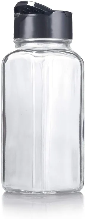 4 oz / 120 ml Clear Glass Square Spice Jar with Black Two Sided Sifter  (shaker holes/pour open)