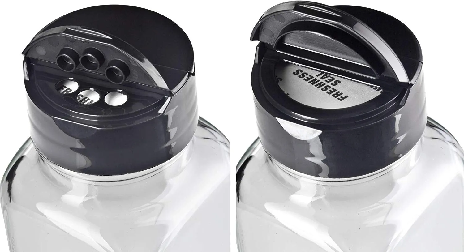 4 oz / 120 ml Clear Glass Square Spice Jar with Black Two Sided Sifter  (shaker holes/pour open)