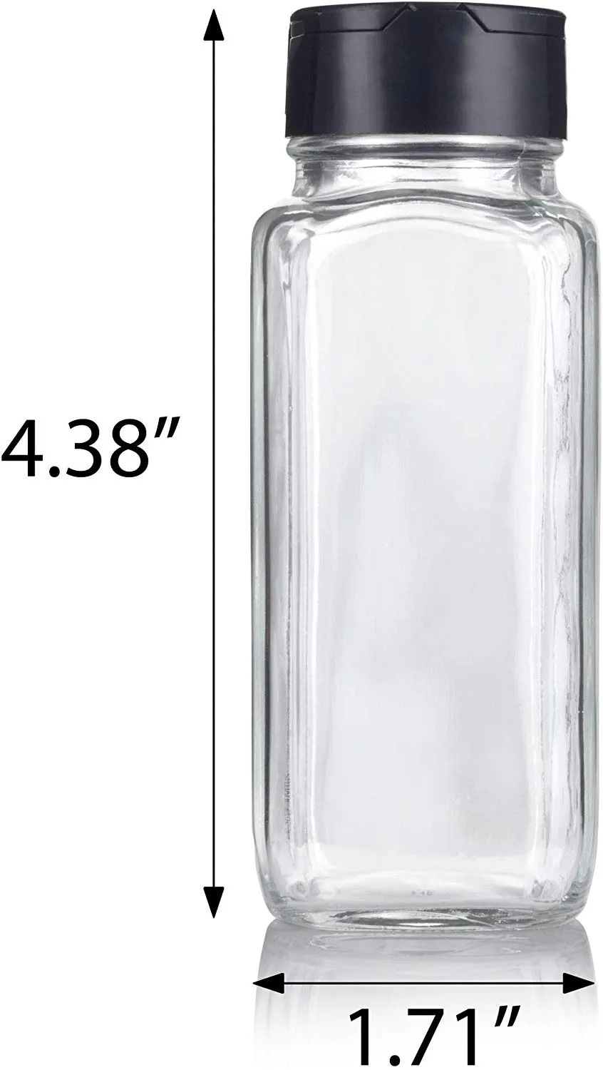 4 oz / 120 ml Clear Glass Square Spice Jar with Black Two Sided Sifter  (shaker holes/pour open)