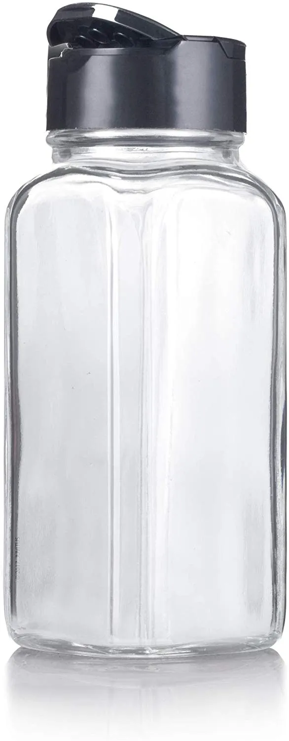 4 oz / 120 ml Clear Glass Square Spice Jar with Black Two Sided Sifter  (shaker holes/pour open)