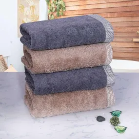 500 GSM Bamboo Hand Towels Set Of 4 - Beige & Dark Grey | Ultra Soft & Highly Absorbent Towels