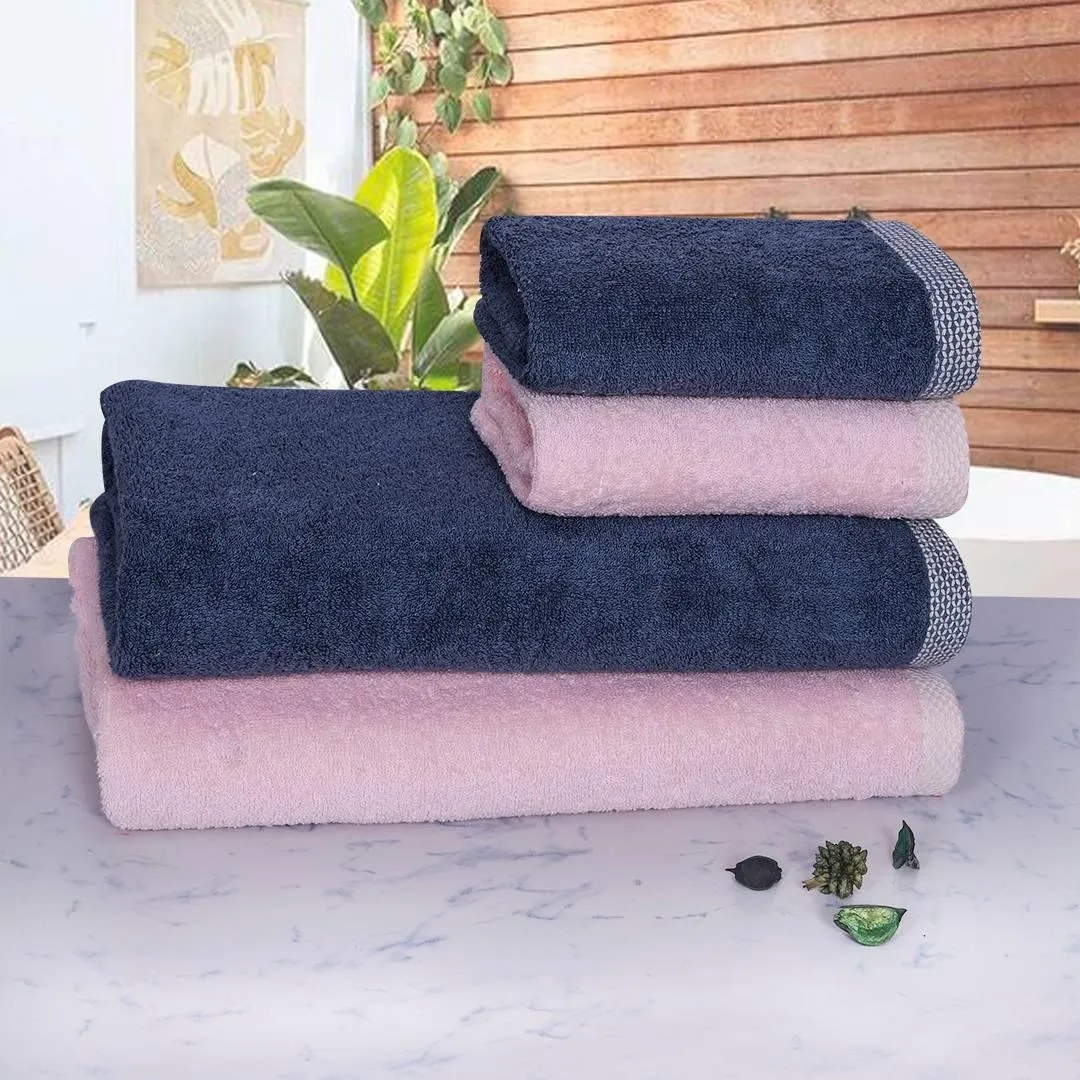500 GSM Bamboo Towels Set Of 4 - Pink & Blue | Ultra Soft & Highly Absorbent Towels