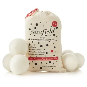 6-Pack Organic Wool Dryer Balls - Natural Laundry Fabric Softener