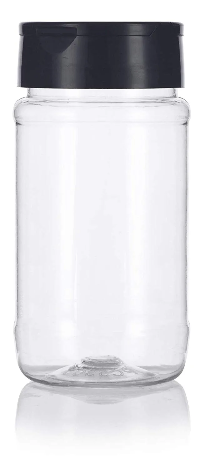 8 oz / 240 ml Clear Plastic Spice Bottle with Black Sifter