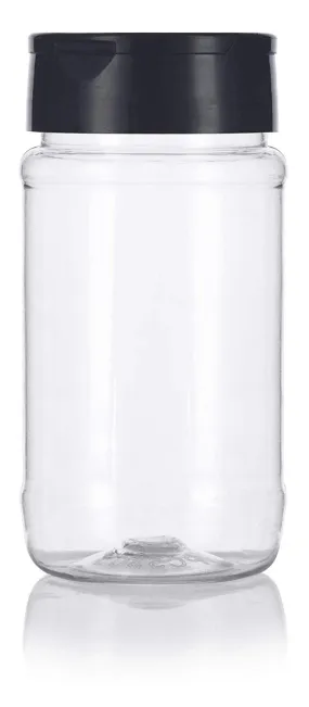 8 oz / 240 ml Clear Plastic Spice Bottle with Black Sifter