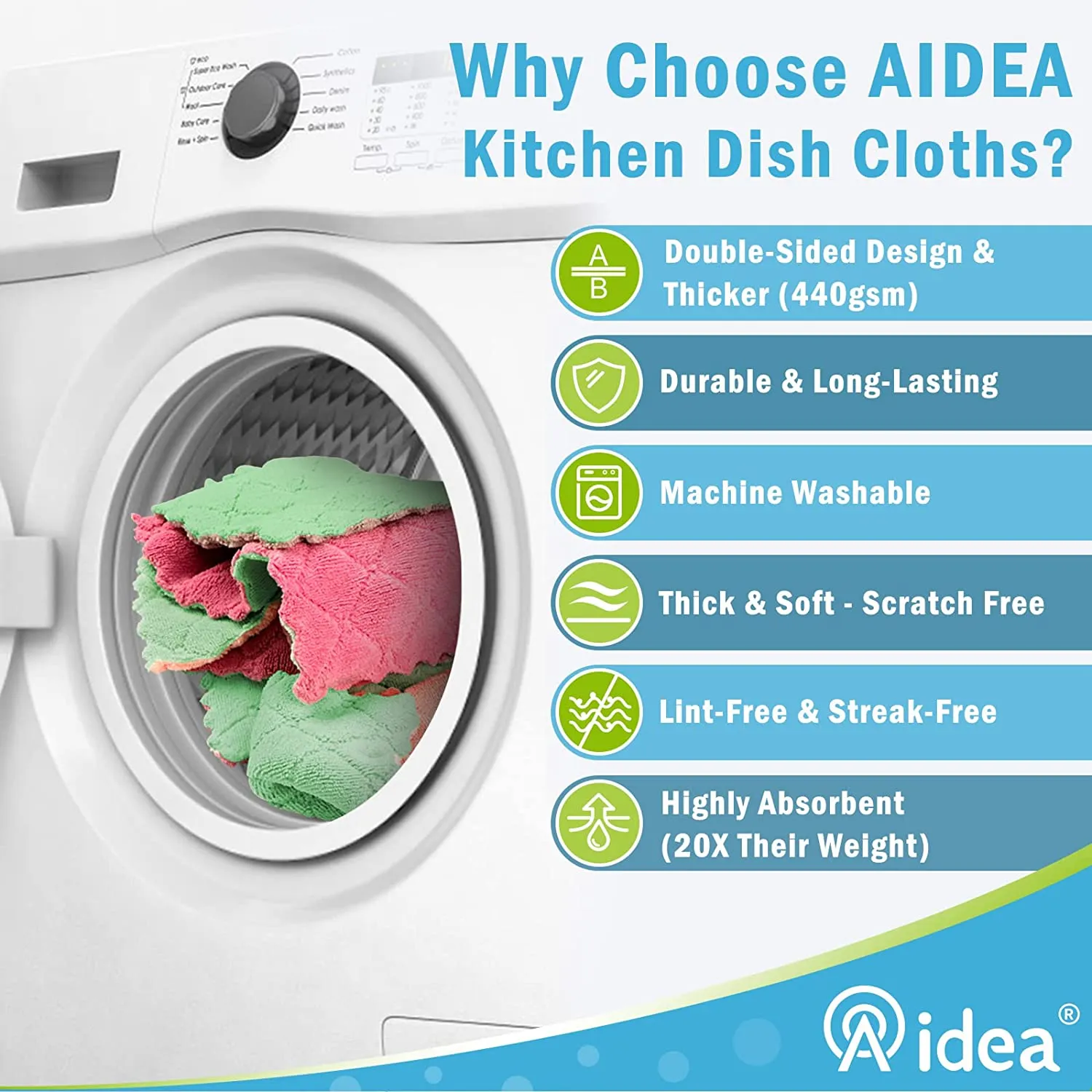 Aidea Kitchen Dish Cloth - 12 Pack, Super Absorbent Coral Fleece Dish Cloths, No Odor Reusable Dish Cloth, Premium Microfiber Cleaning Cloths, Nonstick Oil Washable Fast Drying 6.3" x10.4"