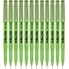 Artline 200 Fineliner Felt Tip Pen 0.4Mm Lime Green Box 12