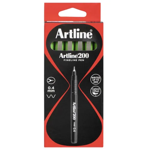 Artline 200 Fineliner Felt Tip Pen 0.4Mm Lime Green Box 12