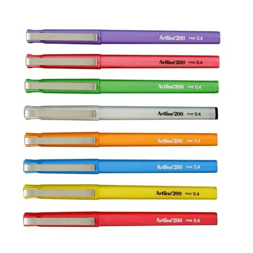 Artline 200 Fineliner Pen 0.4mm Bright Assorted Colours Wallet Pack 8