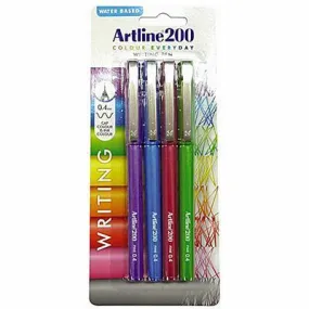 Artline 200 Fineliner Pen 0.4Mm Bright Assorted Pack 4
