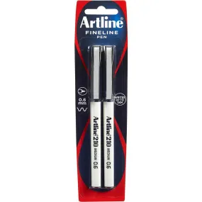 Artline 210 Fineline Pen 0.6Mm Black Pack 2