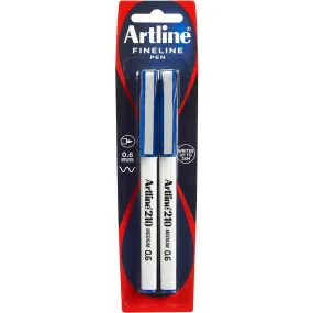 Artline 210 Fineline Pen 0.6Mm Blue Pack 2
