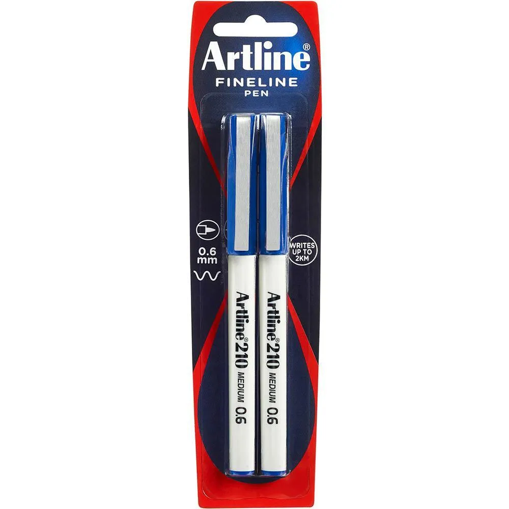 Artline 210 Fineline Pen 0.6Mm Blue Pack 2