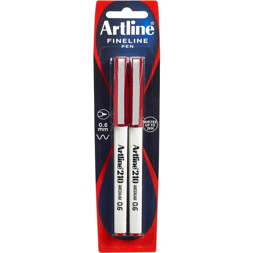 Artline 210 Fineline Pen 0.6Mm Red Pack 2