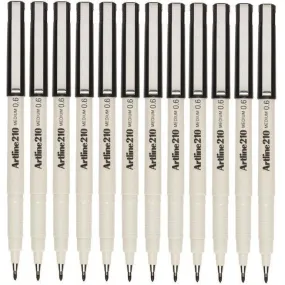 Artline 210 Fineliner Pen 0.6mm Fiber Tip Black Box 12