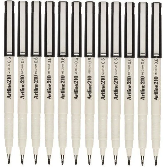 Artline 210 Fineliner Pen 0.6mm Fiber Tip Black Box 12