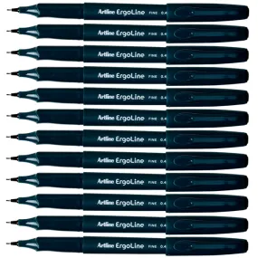 Artline 3400 Ergoline Fibre Tip Pen Fine Tip 0.4mm Black Pack 12