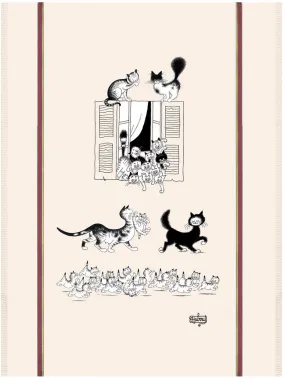 Cats at the Window (Chats à la fenêtre) Dubout Cats Tea Towel