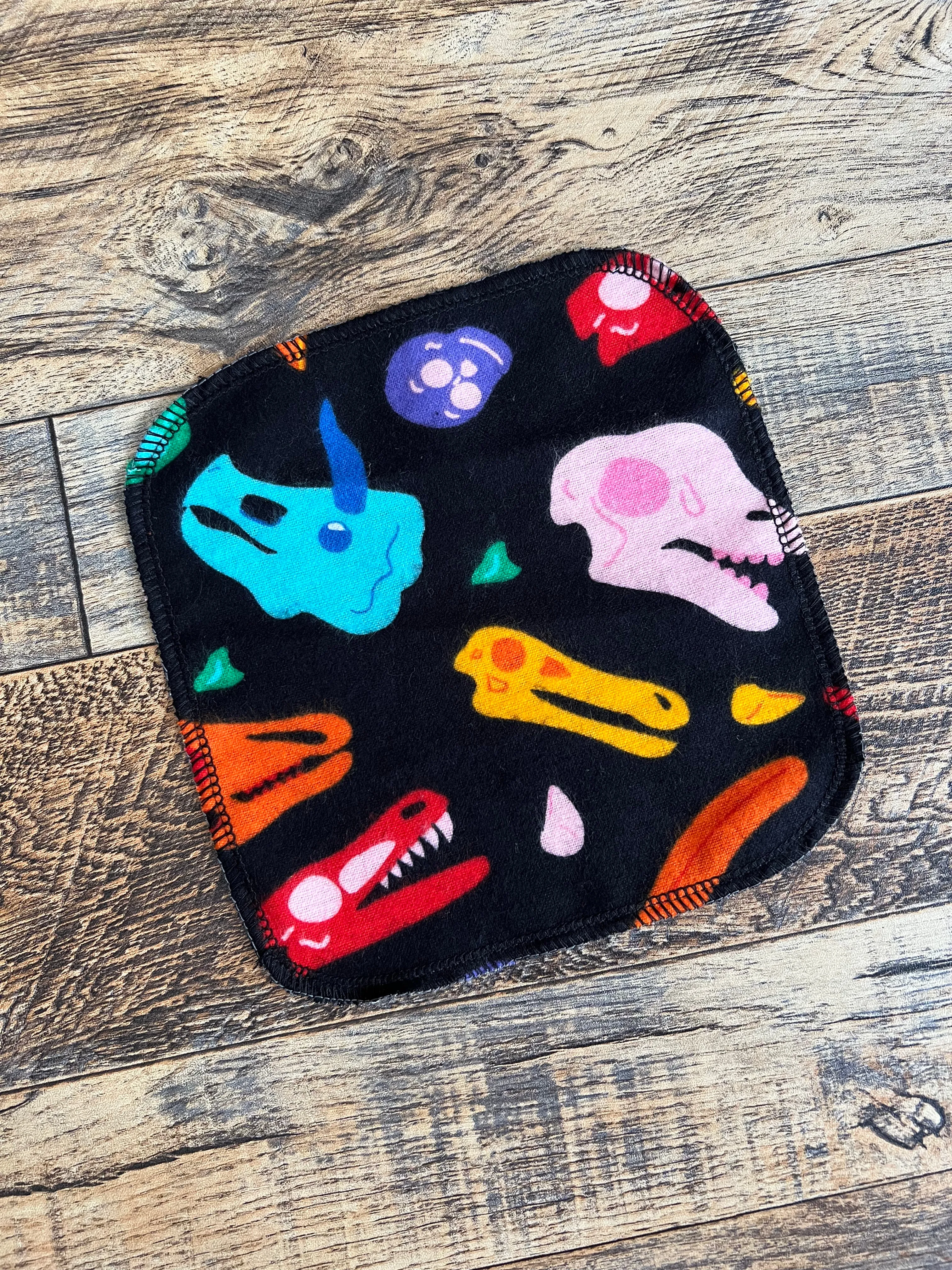 Colorful Dino Skulls 1ply flannel cloth wipes