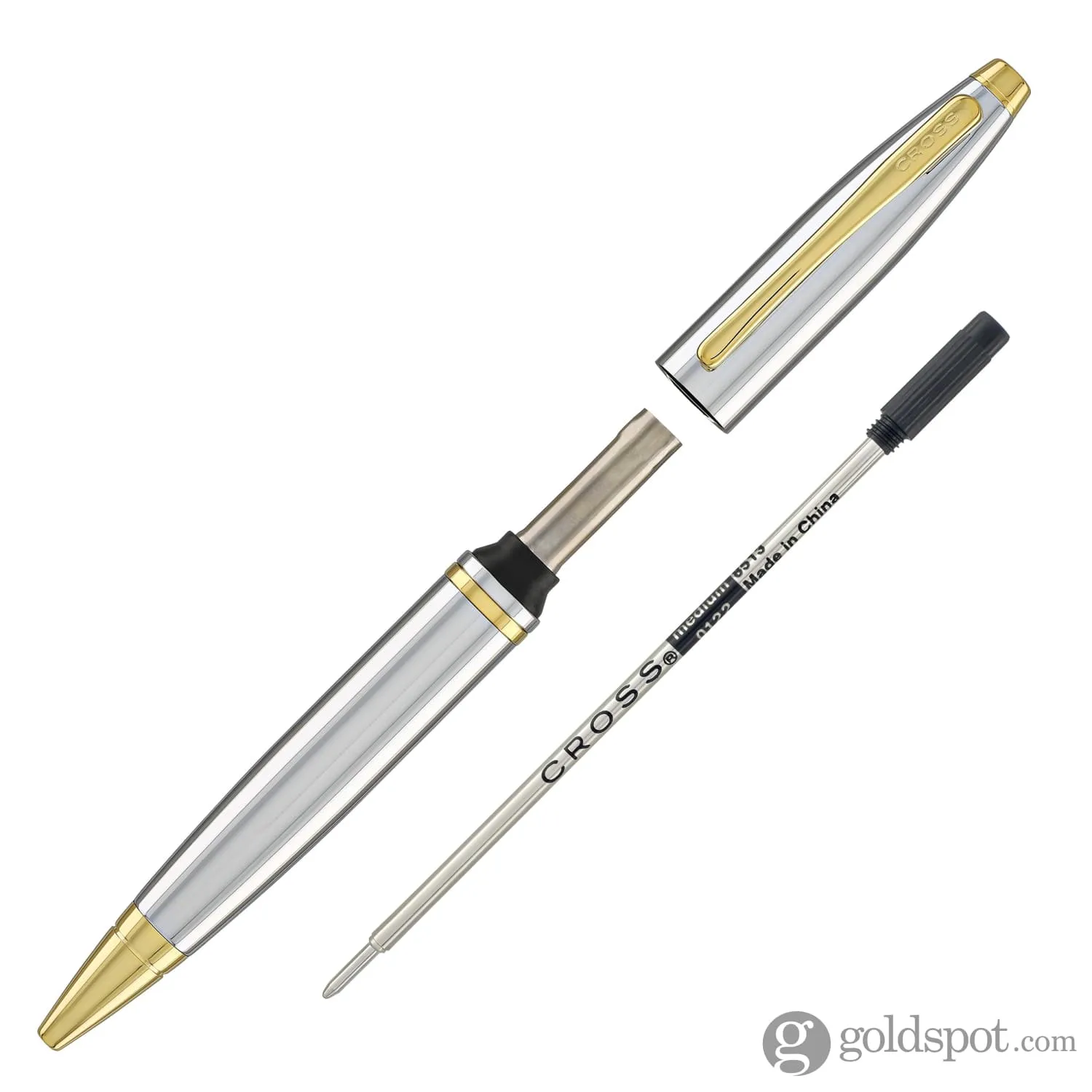 Cross Calais Ballpoint Pen in Chrome with Gold Trim