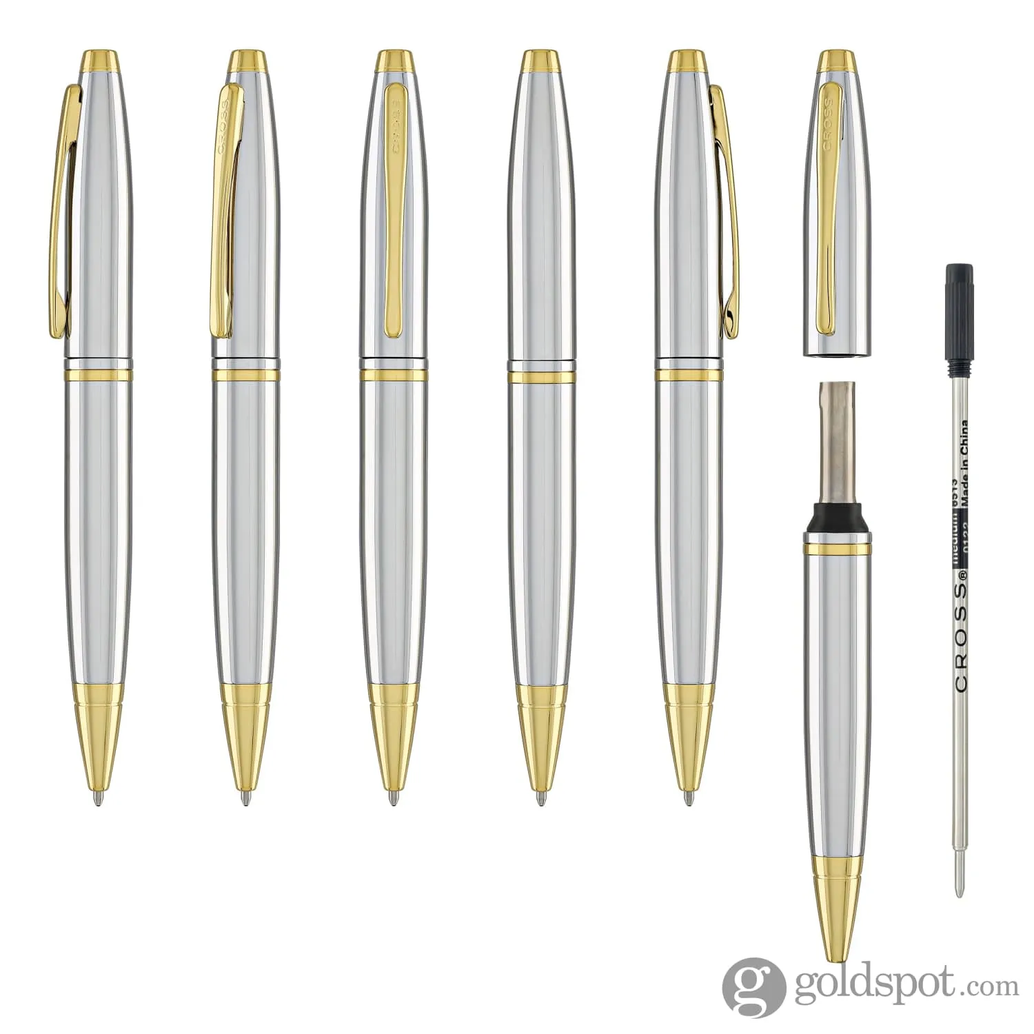 Cross Calais Ballpoint Pen in Chrome with Gold Trim