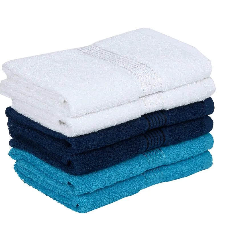 Eva Quick Dry Hand Towel (Blue/Navy Blue/White) - Set Of Six