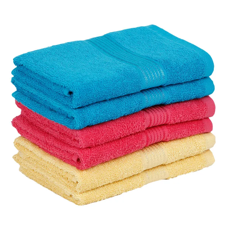 Eva Quick Dry Hand Towel (Blue/Yellow/Pink) - Set Of Six