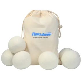 Flowcheer Wool Dryer Balls - 6-Pack, 100% from New Zealand, Reusable, Anti-Static, Reduces Wrinkles and Drying Time, Premium Natural Fabric Softener for Laundry