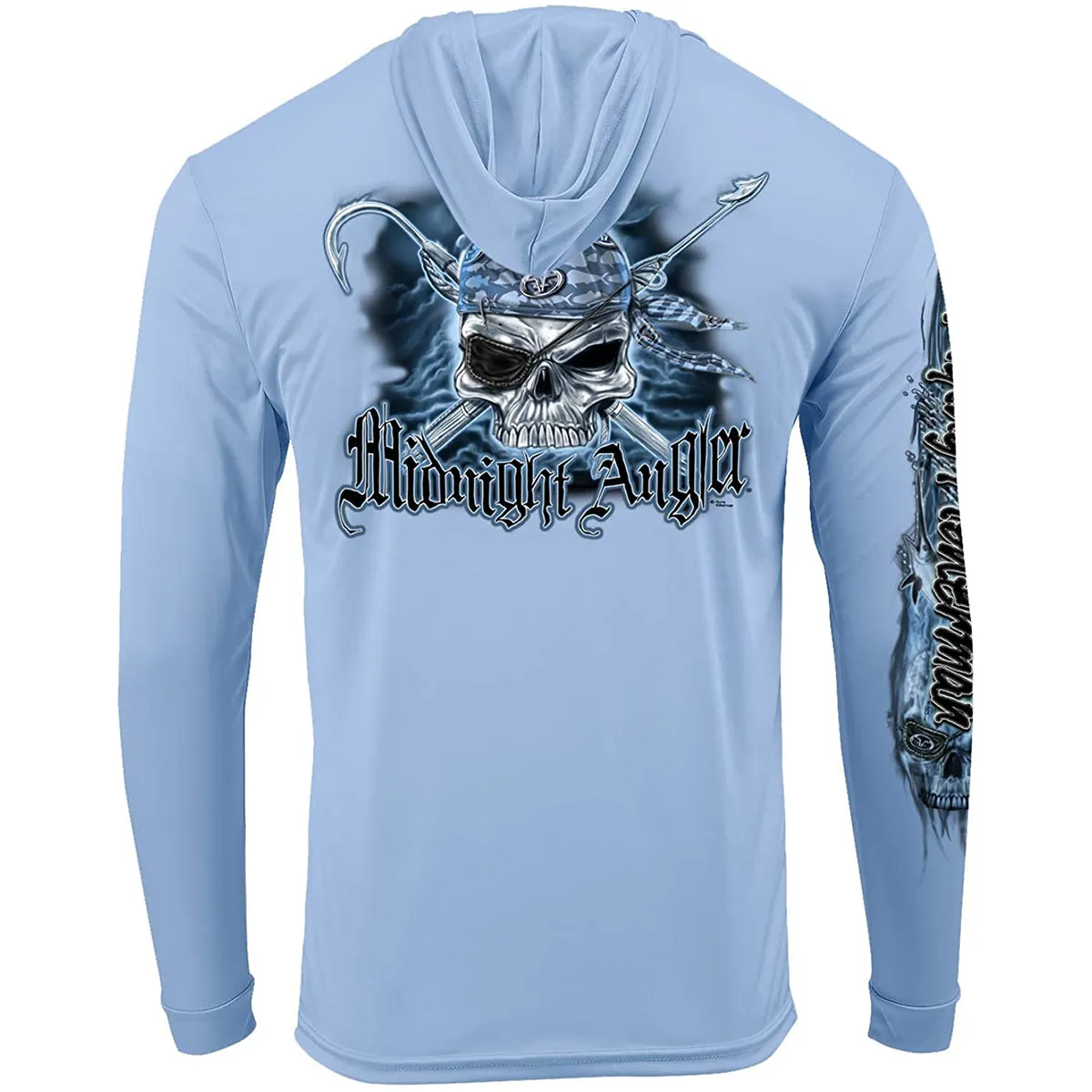 Flying Fisherman Pirate Skull Performance Pullover Hoodie - Blue Mist