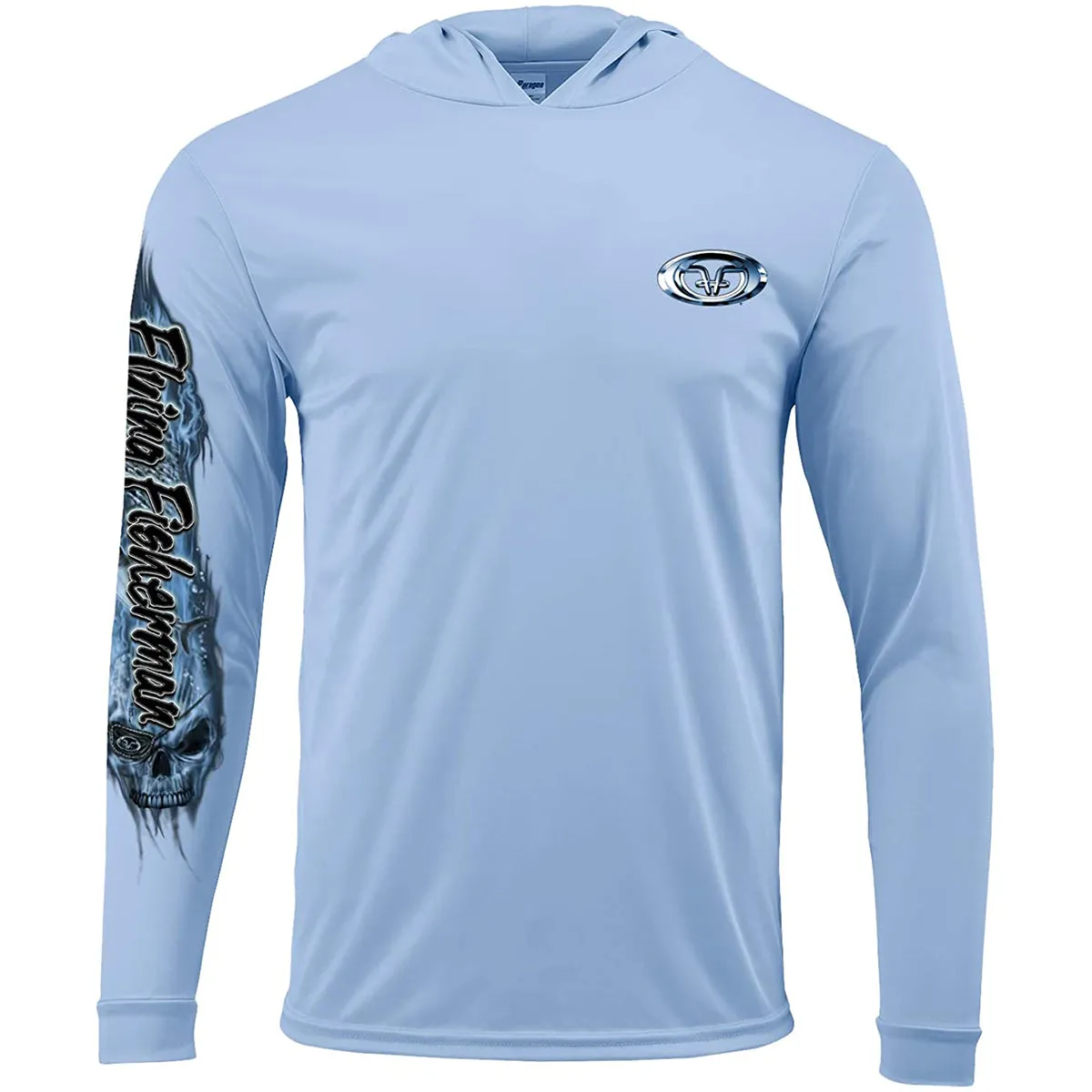 Flying Fisherman Pirate Skull Performance Pullover Hoodie - Blue Mist