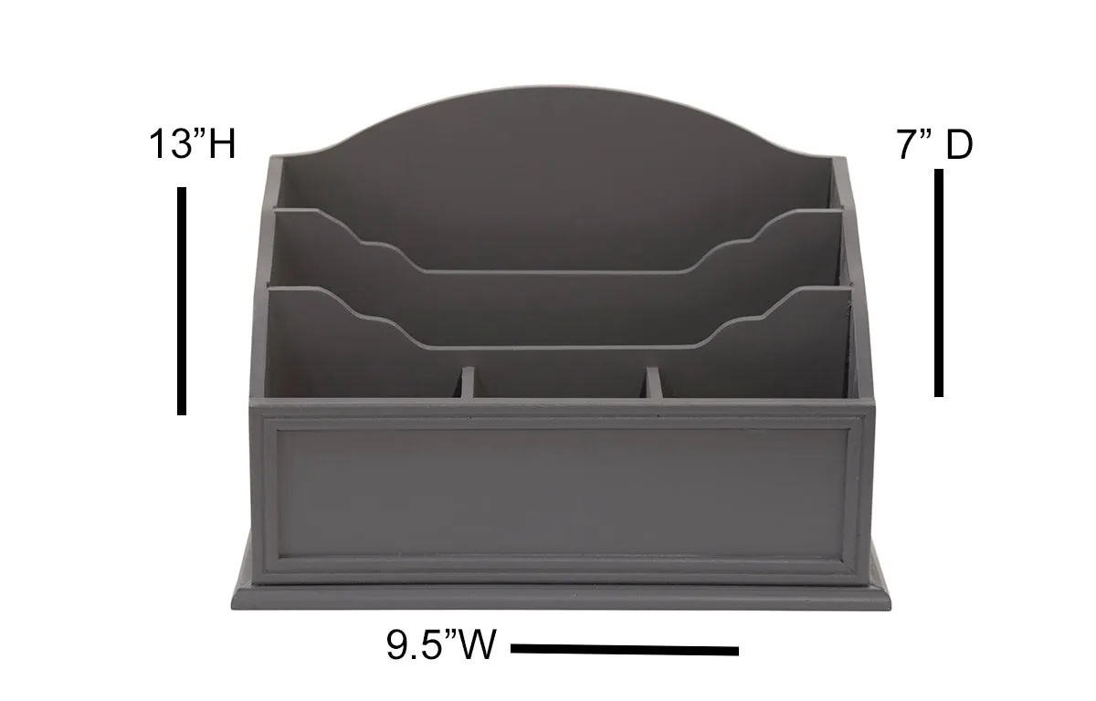 Grey Wooden 5 Sections File and Desk Organizer