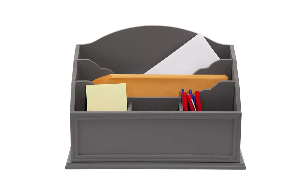 Grey Wooden 5 Sections File and Desk Organizer