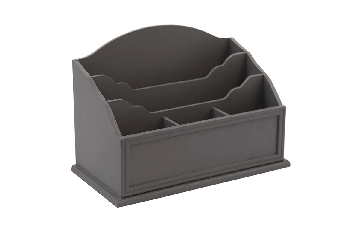Grey Wooden 5 Sections File and Desk Organizer