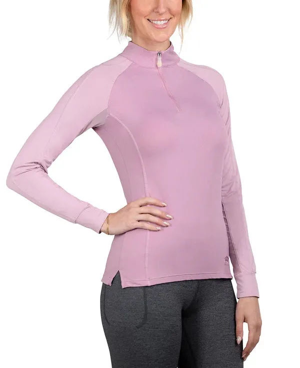 Kastel Long Sleeve Topstitched Raglan Top in Orchid Haze & Mauve Mist - Women's XS
