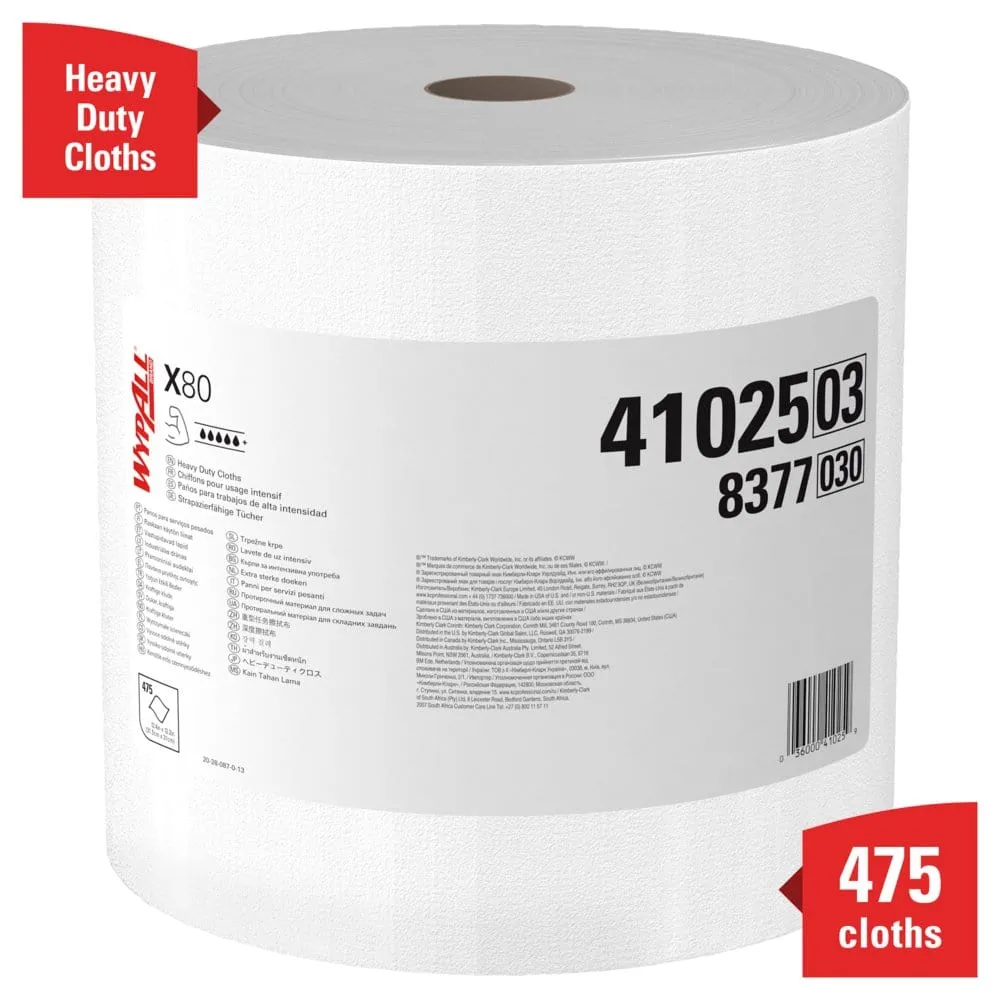 Kimberly Clark Wypall Power Clean X80, Jumbo Roll Shop Towels, Heavy Duty Cloths