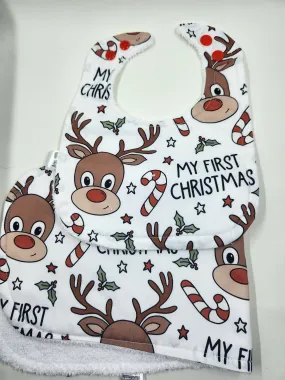 My First Christmas Bib   Burp Cloth Set