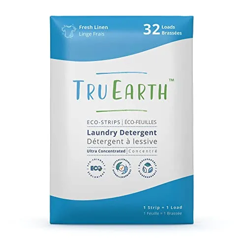 Tru Earth Hypoallergenic, Readily Biodegradable Laundry Detergent Sheets/Eco-Strips for Sensitive Skin, 32 Count (Up to 64 Loads) - Fresh Linen Scent