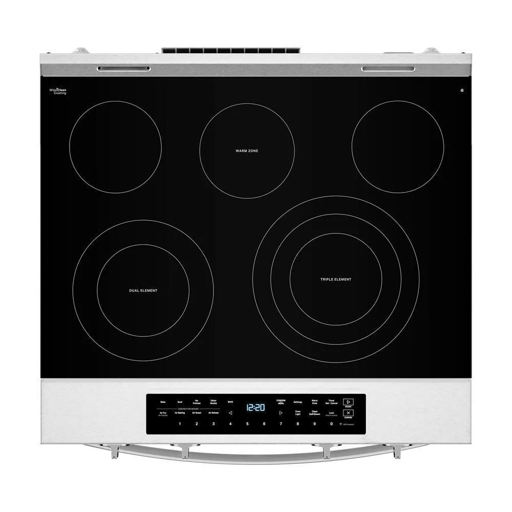 Whirlpool WSES7530RZ 30-inch Smart Slide in Electric Range with Air Cooking Technology, No Preheat Air Fry, WipeClean™ Coating, Steam/Self Clean and High Speed Preheat