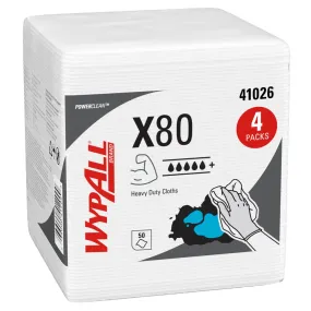 Wipers - WypAll® PowerClean™ X80 Heavy Duty Cloths, 1/4 Fold - White or Red (Case of 4 Packs), 41026 / 41029