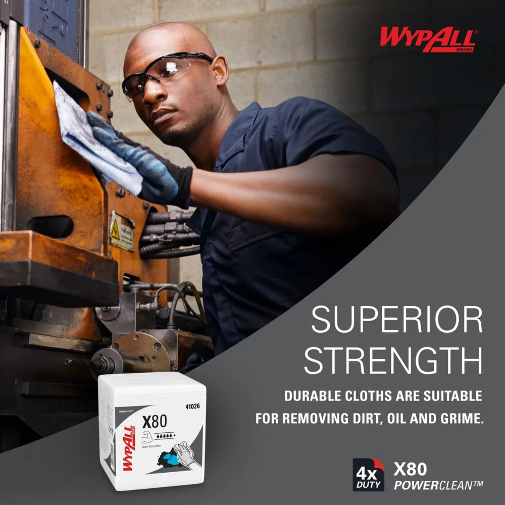 Wipers - WypAll® PowerClean™ X80 Heavy Duty Cloths, 1/4 Fold - White or Red (Case of 4 Packs), 41026 / 41029