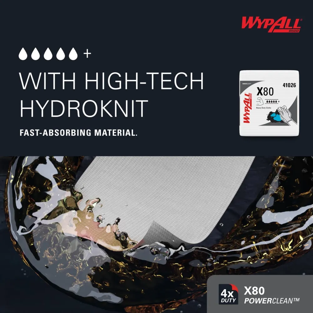 Wipers - WypAll® PowerClean™ X80 Heavy Duty Cloths, 1/4 Fold - White or Red (Case of 4 Packs), 41026 / 41029